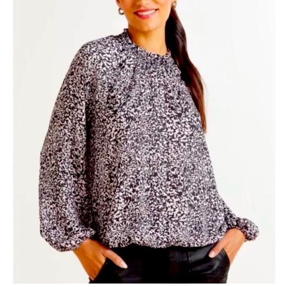 Allison Joy Evereve Mock Neck Blouse Pink Gray Size xs Long Sleeve - Picture 2 of 14